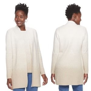 Crofts & Barrow Ivory Gold Ombre Sparkle Open Cardigan Sweater Medium